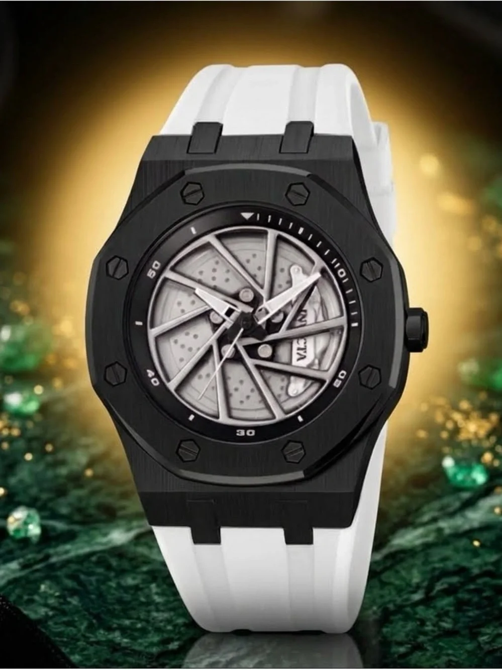 Invicta Black Case Mechanical Dial Watch with White Strap